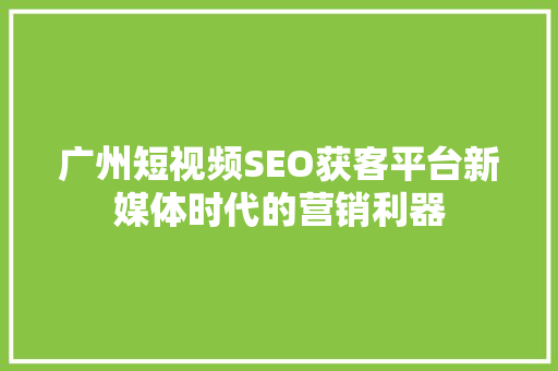 广州短视频SEO获客平台新媒体时代的营销利器