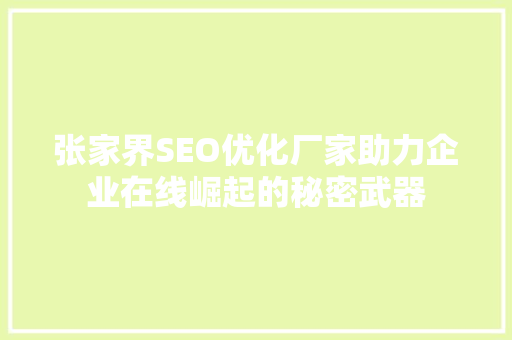 张家界SEO优化厂家助力企业在线崛起的秘密武器