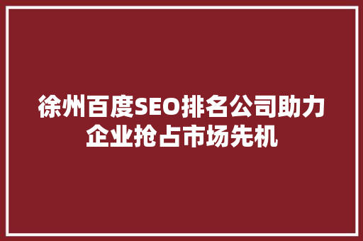 徐州百度SEO排名公司助力企业抢占市场先机