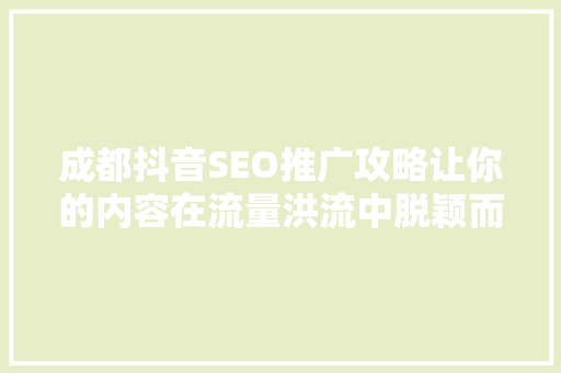 成都抖音SEO推广攻略让你的内容在流量洪流中脱颖而出