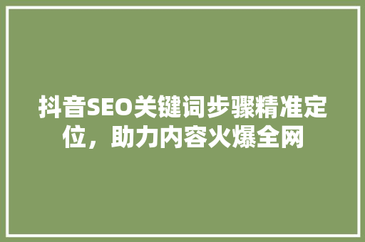 抖音SEO关键词步骤精准定位，助力内容火爆全网