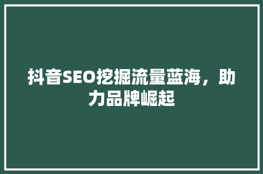 抖音SEO挖掘流量蓝海，助力品牌崛起