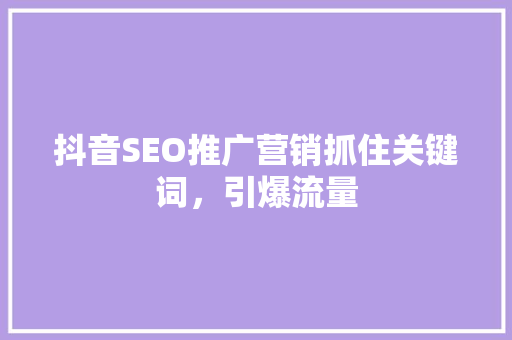 抖音SEO推广营销抓住关键词，引爆流量