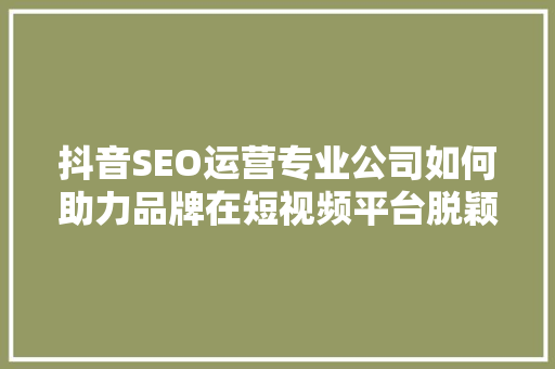 抖音SEO运营专业公司如何助力品牌在短视频平台脱颖而出