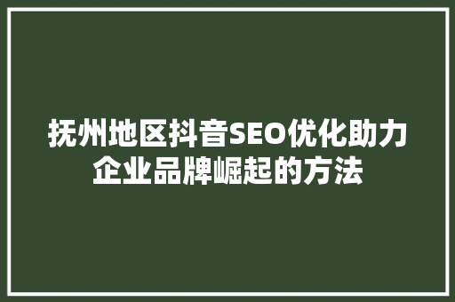 抚州地区抖音SEO优化助力企业品牌崛起的方法