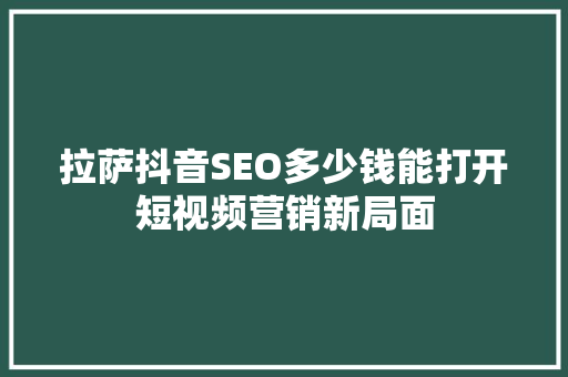 拉萨抖音SEO多少钱能打开短视频营销新局面