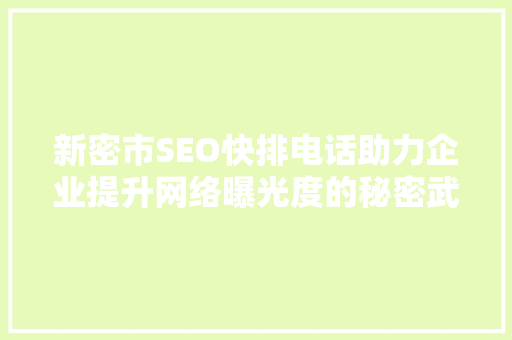 新密市SEO快排电话助力企业提升网络曝光度的秘密武器