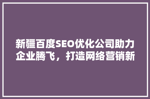 新疆百度SEO优化公司助力企业腾飞，打造网络营销新格局