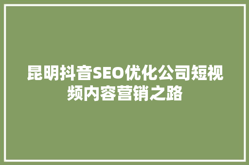 昆明抖音SEO优化公司短视频内容营销之路