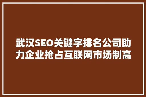 武汉SEO关键字排名公司助力企业抢占互联网市场制高点