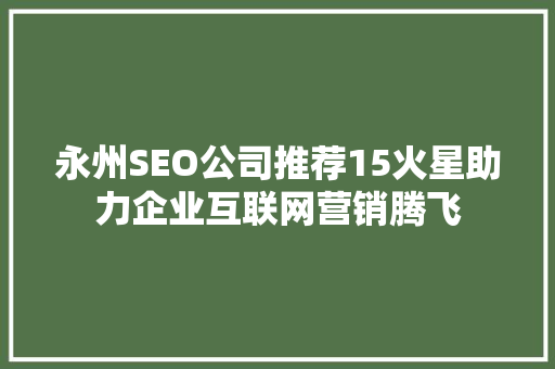 永州SEO公司推荐15火星助力企业互联网营销腾飞