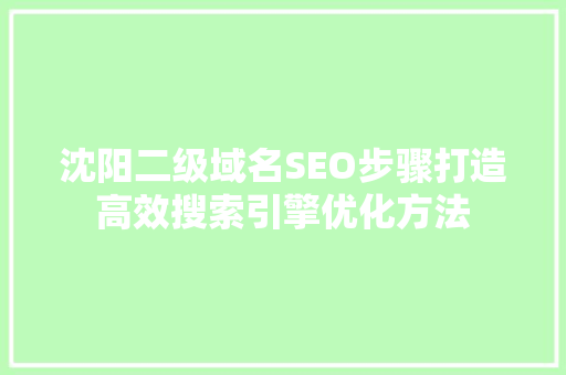 沈阳二级域名SEO步骤打造高效搜索引擎优化方法