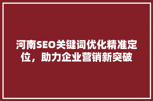 河南SEO关键词优化精准定位，助力企业营销新突破