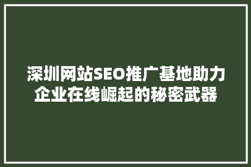深圳网站SEO推广基地助力企业在线崛起的秘密武器