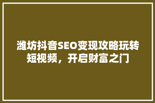 潍坊抖音SEO变现攻略玩转短视频，开启财富之门