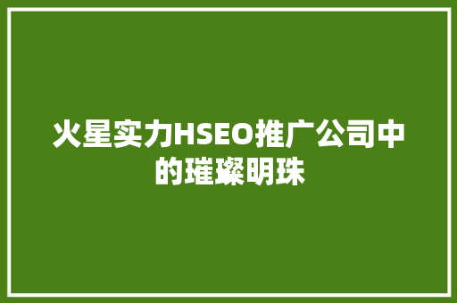 火星实力HSEO推广公司中的璀璨明珠