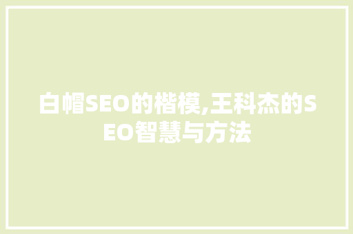 白帽SEO的楷模,王科杰的SEO智慧与方法