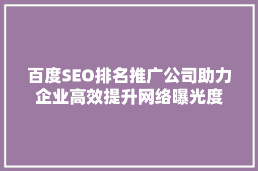 百度SEO排名推广公司助力企业高效提升网络曝光度