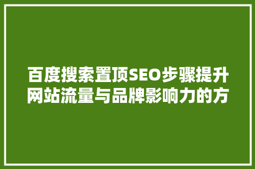 百度搜索置顶SEO步骤提升网站流量与品牌影响力的方法