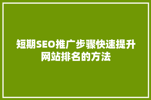 短期SEO推广步骤快速提升网站排名的方法