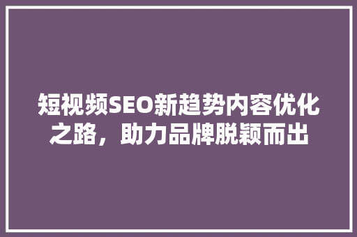 短视频SEO新趋势内容优化之路，助力品牌脱颖而出