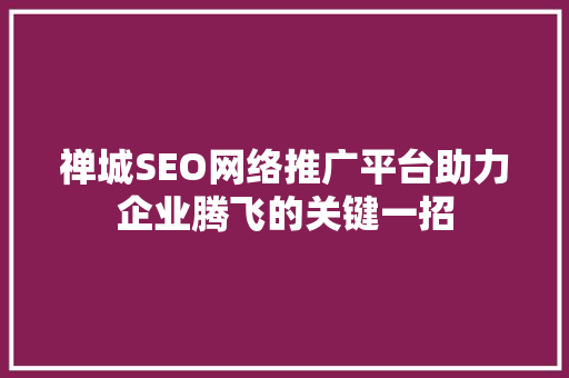 禅城SEO网络推广平台助力企业腾飞的关键一招