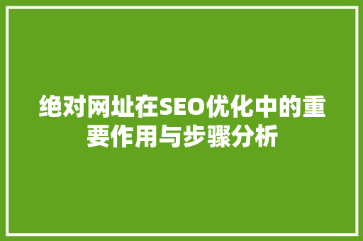 绝对网址在SEO优化中的重要作用与步骤分析