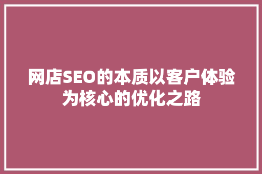 网店SEO的本质以客户体验为核心的优化之路