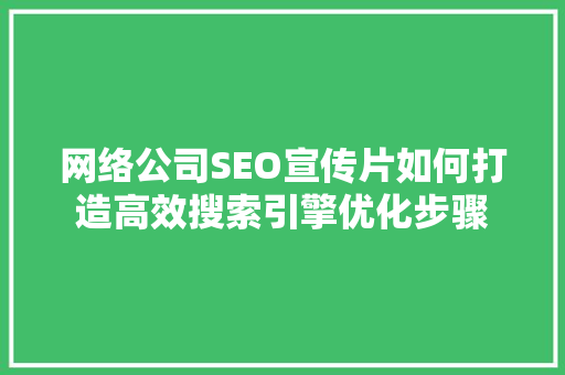 网络公司SEO宣传片如何打造高效搜索引擎优化步骤
