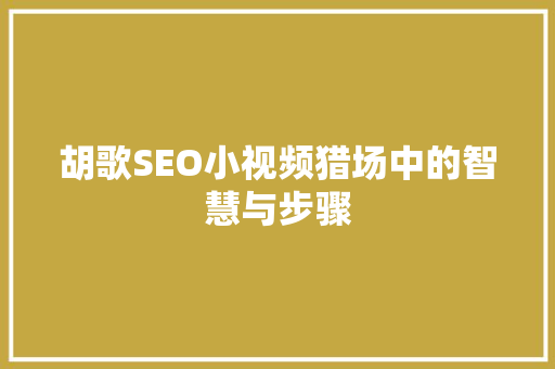 胡歌SEO小视频猎场中的智慧与步骤