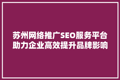 苏州网络推广SEO服务平台助力企业高效提升品牌影响力