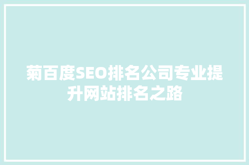 菊百度SEO排名公司专业提升网站排名之路