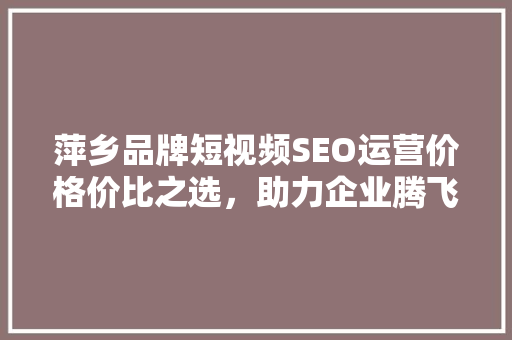 萍乡品牌短视频SEO运营价格价比之选，助力企业腾飞