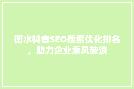 衡水抖音SEO搜索优化排名，助力企业乘风破浪