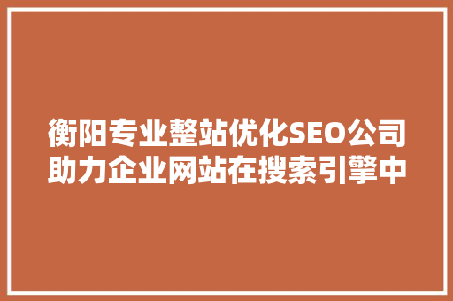 衡阳专业整站优化SEO公司助力企业网站在搜索引擎中脱颖而出