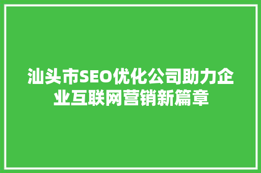 汕头市SEO优化公司助力企业互联网营销新篇章