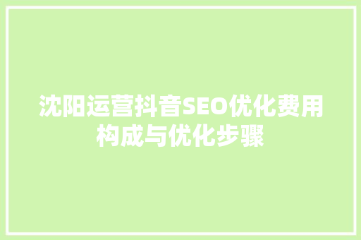 沈阳运营抖音SEO优化费用构成与优化步骤
