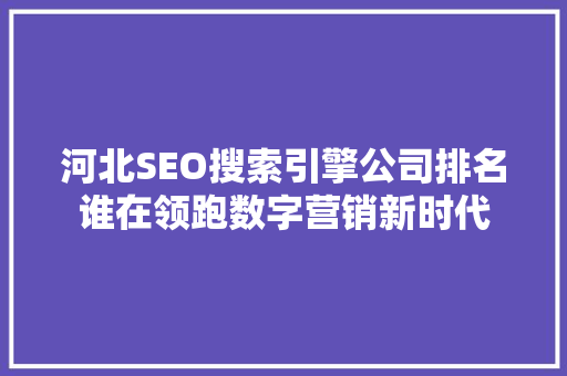 河北SEO搜索引擎公司排名谁在领跑数字营销新时代