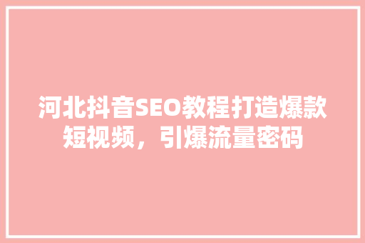 河北抖音SEO教程打造爆款短视频，引爆流量密码
