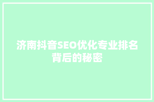 济南抖音SEO优化专业排名背后的秘密