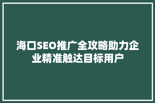 海口SEO推广全攻略助力企业精准触达目标用户