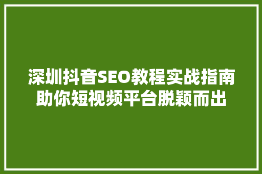 深圳抖音SEO教程实战指南助你短视频平台脱颖而出