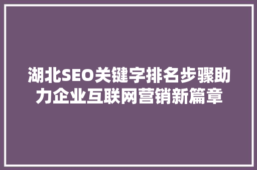 湖北SEO关键字排名步骤助力企业互联网营销新篇章