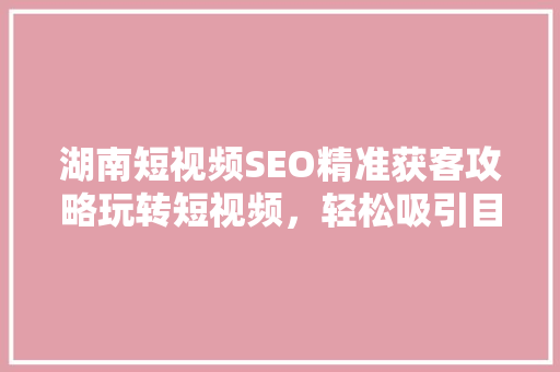 湖南短视频SEO精准获客攻略玩转短视频，轻松吸引目标客户