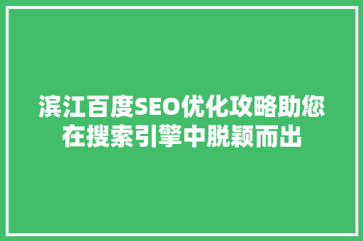 滨江百度SEO优化攻略助您在搜索引擎中脱颖而出