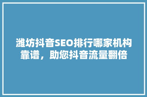 潍坊抖音SEO排行哪家机构靠谱，助您抖音流量翻倍