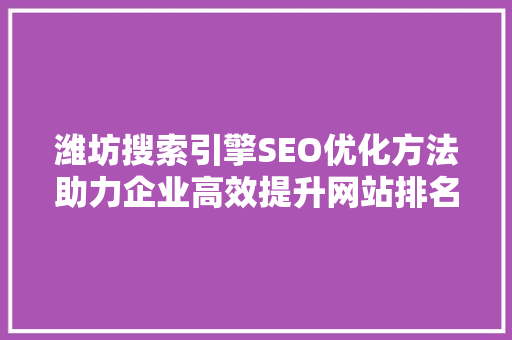 潍坊搜索引擎SEO优化方法助力企业高效提升网站排名