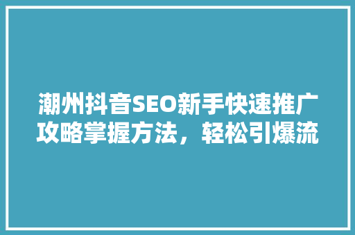 潮州抖音SEO新手快速推广攻略掌握方法，轻松引爆流量