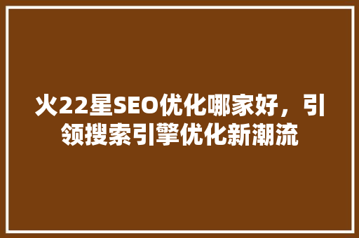 火22星SEO优化哪家好，引领搜索引擎优化新潮流