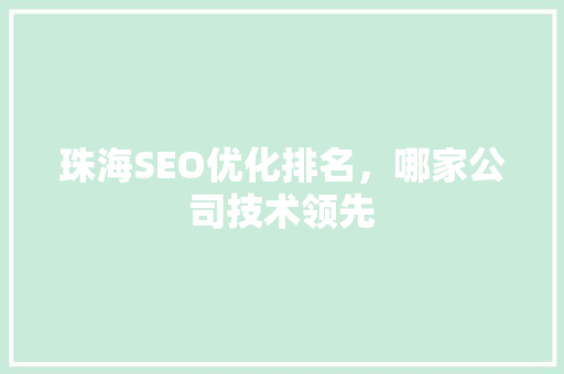 珠海SEO优化排名，哪家公司技术领先